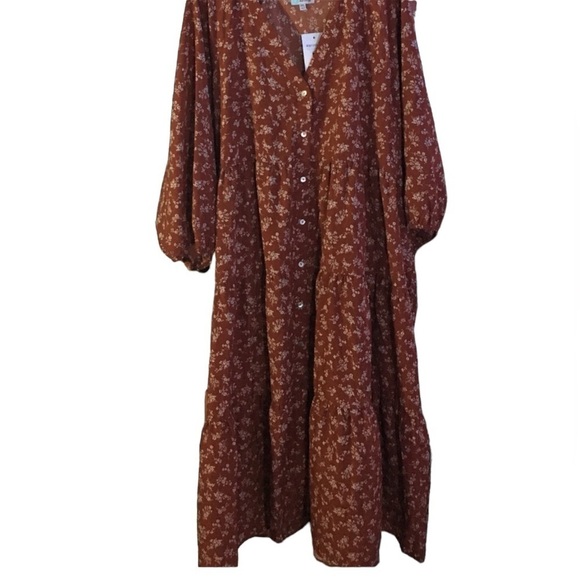 Kervology Plus Size Dipsy Floral Rust and cream Prairie Boho Midi Dress Nwot - Picture 2 of 13